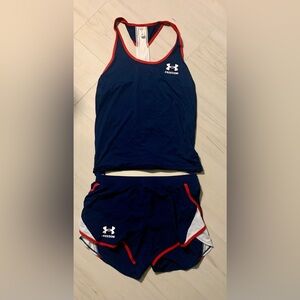 Under Armour Navy Blue Athletic Set with Red and White Accents